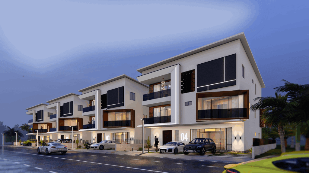 Exterior view of Blue Sapphire – contemporary residents featuring elegant balconies and refined urban architecture in Abuja.